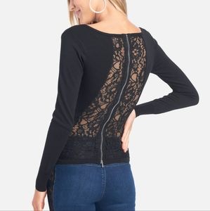 NWT Bebe Size S Black Lace Zipper Detail Sweater